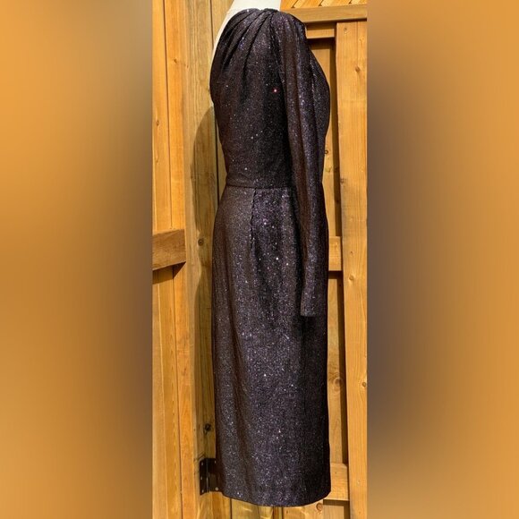 🆕 BRONX & BANCO 🧿NWT Belle One Shoulder Dress, Black Glitter Velvet, Sz M US 6 - Picture 10 of 17